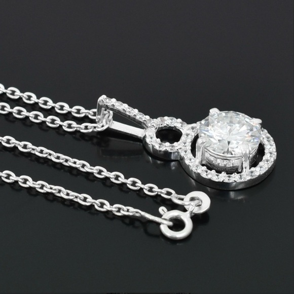 3.00 CTW Round Brilliant Moissanite Floating Halo Pendant Necklace VS Clarity - Picture 6 of 7